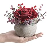 ucky Artificial Flowers Potted Plants,Burgundy Fake Flowers in Pot Yellow Sunflower Centerpieces for Tables Home Office Kitchen Bathroom Shelf Plant Decor