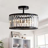 KSRYSZCQ Black Hallway Ceiling Light 3-Light Crystal Ceiling Light Modern Semi Flush Mount Light Fixture for Kitchen Bathroom Foyer
