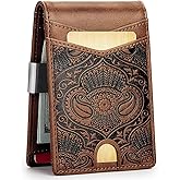 VANNANBA Genuine Leather Western Wallet for Men - Bifold Design, RFID Blocking, Cowboy Style, Gift Box Included, Slim & Durable(brown)