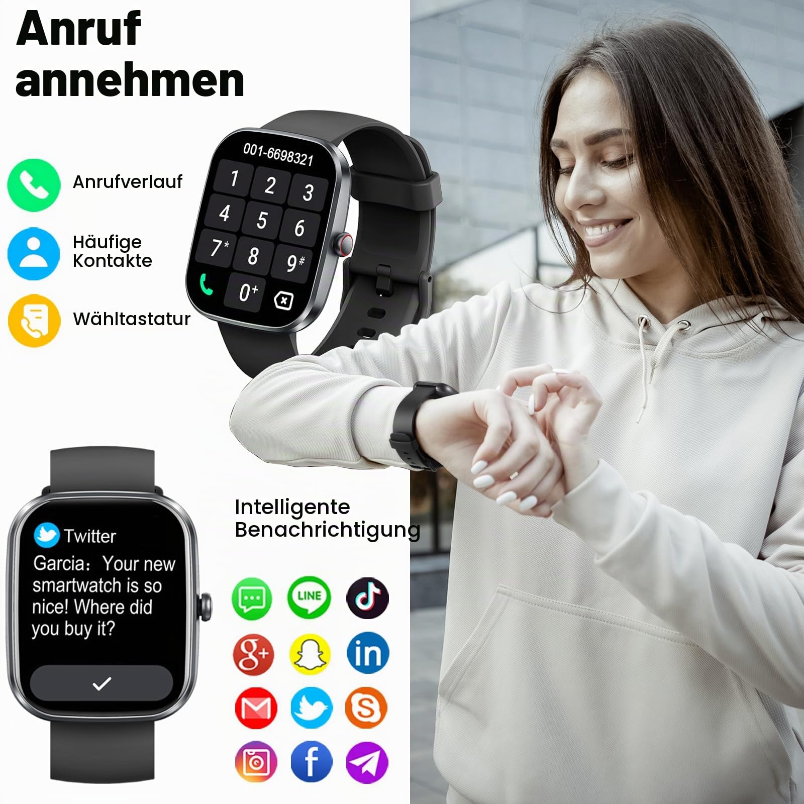 Smartwatch Herren Damen, 1.91''HD Fitnessuhr Sportuhr mit Bluetooth Anrufe 2