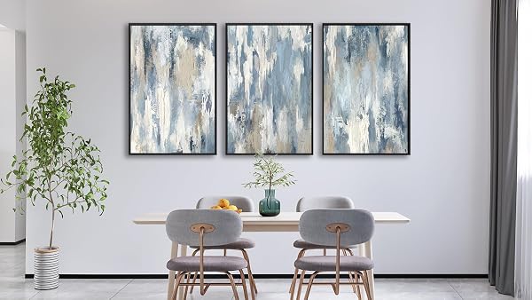 ASDCEUTICALS ABSTRACT FRAMED WALL ART – GREY BLUE LARGE WALL DECOR NEUTRAL BEIGE CANVAS PICTURES RUSTIC RETRO PAINTING PRINTS FOR LIVING ROOM BEDROOM BATHROOM KITCHEN OFFICE 20″ X 28″ X 3 PCS