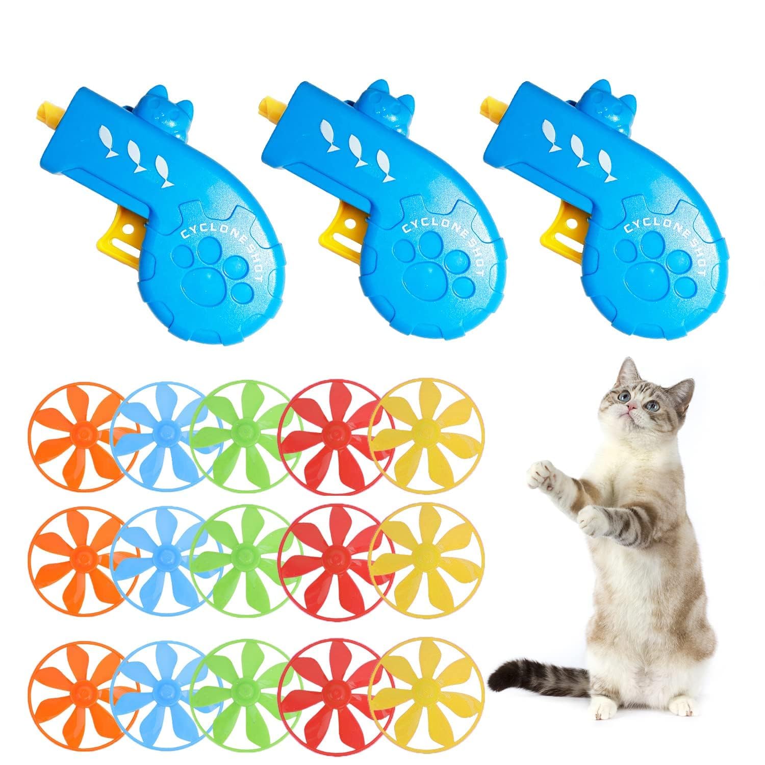 Photo 1 of 18 Pieces Cat Fetch Toy with Colorful Flying Propellers Set, Cat Playing Tracking Interactive Toys for Kitten Indoor and Outdoor Chasing Training Hunting