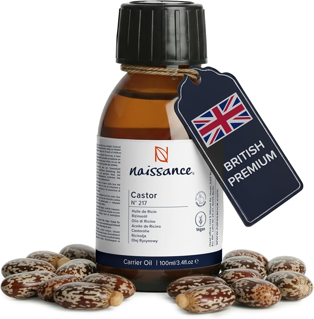 Naissance Castor Oil 100ml Cold Pressed for Hair Skin Eyelashes Eyebrows Beard