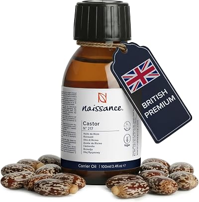 Naissance Castor Oil 100ml Cold Pressed for Hair Skin Eyelashes Eyebrows Beard
