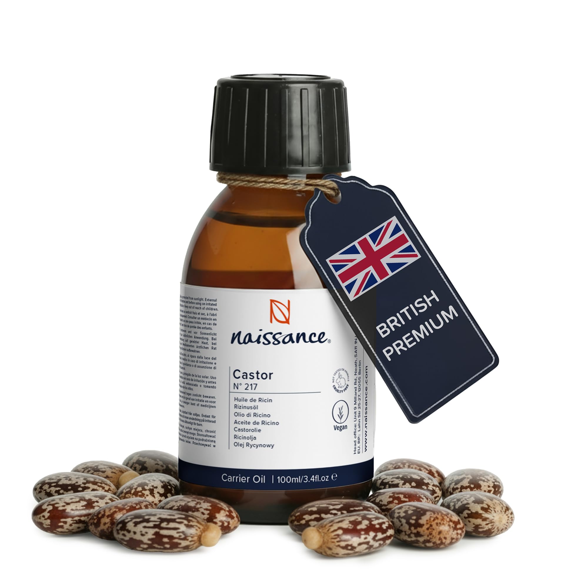 Naissance Castor Oil Cold Pressed (No. 217) - 100ml - for Skin, Hair Growth, Mask, Wrap Kit, Eyelashes, Eyebrows, Beard