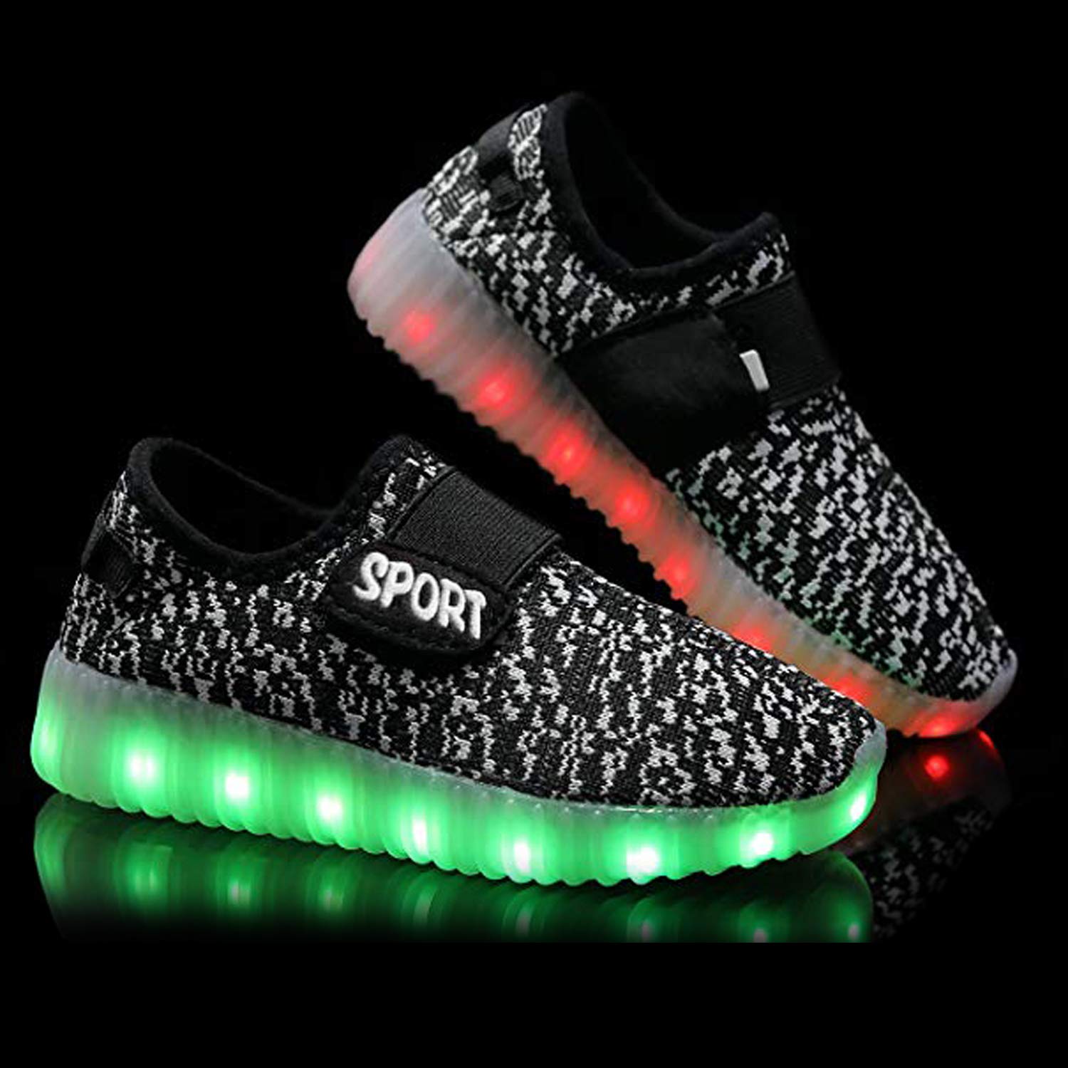 RioRand Kids Lights Up Sneakers Boys Girls Flashing Rechargeable Dance Shoes Athletic Fashion 7 Colors LED Shoes(3 M US Little Kid) Black
