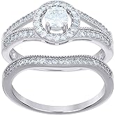 Sterling Silver Women's Cubic-Zirconia Duo Bridal Anniversary Engagement Wedding Ring Set