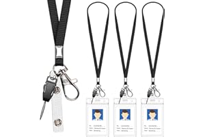 UPUGO 3 Pack Neck Lanyard with ID Badge Holder, Office Strap Lanyards, Stainless Metal Swivel Hook for Name Tag, Badge Holders, Keychains, Card, Black