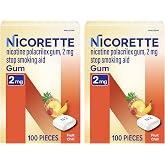Nicorette Nicotine Gum 2mg, Quit Smoking Aid, Fruit Chill Flavor, 200 Count | Reduces Nicotine Cravings and Withdrawal Symptoms, Intense Craving Relief, Portable Smoking Cessation Gum