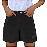 LRMQS Jean Shorts for Women High Waisted Distressed Ripped Stretchy Trendy Lightweight Summer Casual Rolled Hem Denim Shorts