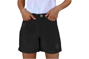 Women's Y2K Denim Shorts Ripped Distressed Rolled Hem Casual Summer Button Zip Retro Jeans Shorts with Pockets