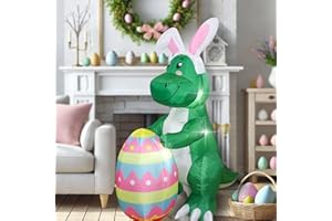 FARONZE Easter Inflatable Dinosaur Cute Decor for Holiday Party - Unique Easter Bunny Dino Egg Holder Decoration Light-Up Yard Garden Lawn Outdoor Decoration Front Door Holiday Decor