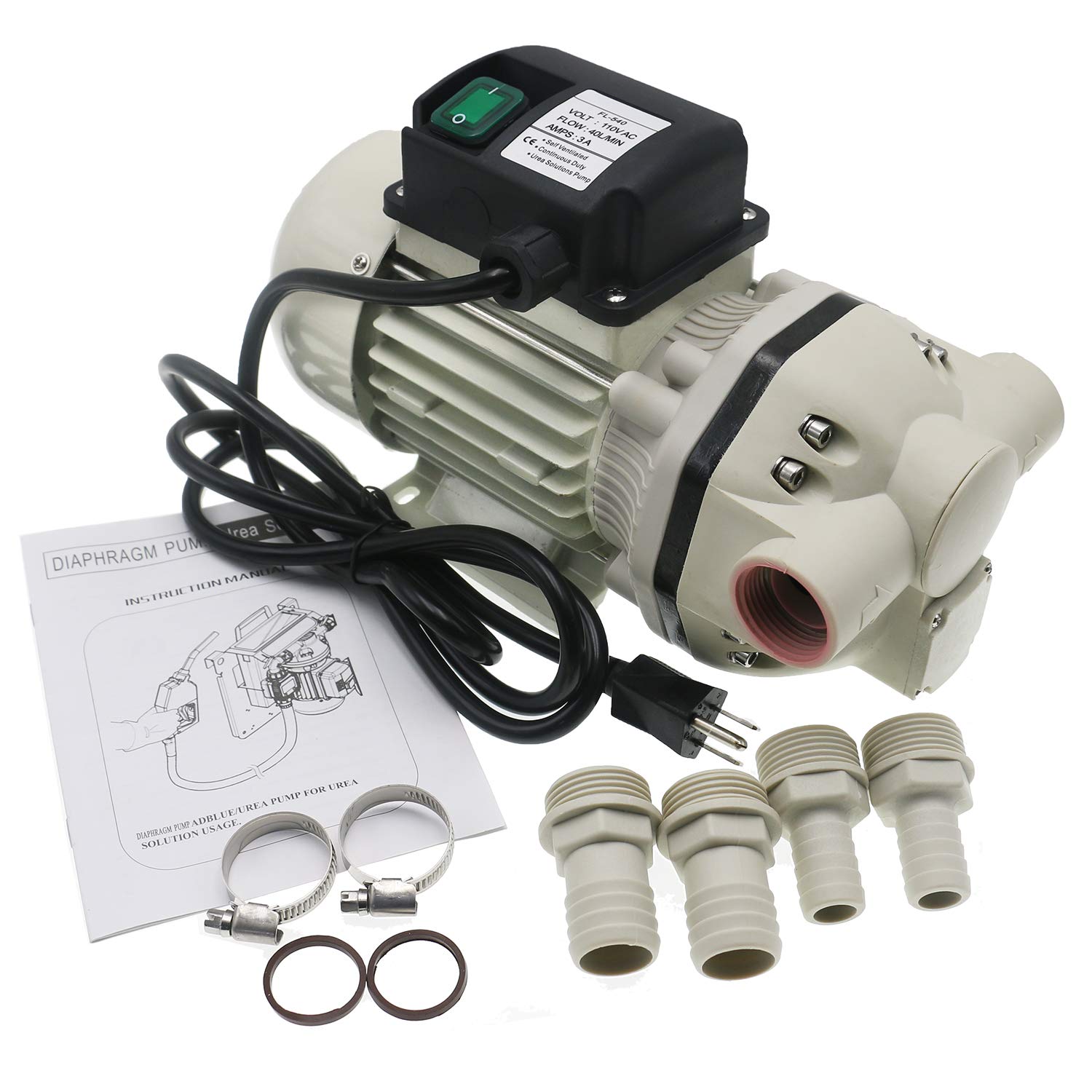 Photo 1 of (used item) Diaphragm Irrigation Self priming Electric water pump;Large flow pump 10.6 GPM, 115VAC, 23PSI, 14.3lb, Lift 11m, Power 350W (Pump-540B), White, (Pump-540)