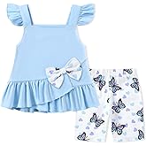 SOLOYEE Toddler Baby Girl Clothes 12M-5T Girls Spring Summer Outfit, Sleeveless Ruffle Bowknot Top + Floral Short 2 Piece Set