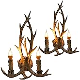Pinelicorn 2Pcs Retro Deer Horn Wall Lamp, Rustic Antler Wall Sconces, Deer Antler Wall Light Fixtures for Bedroom Bathroom H