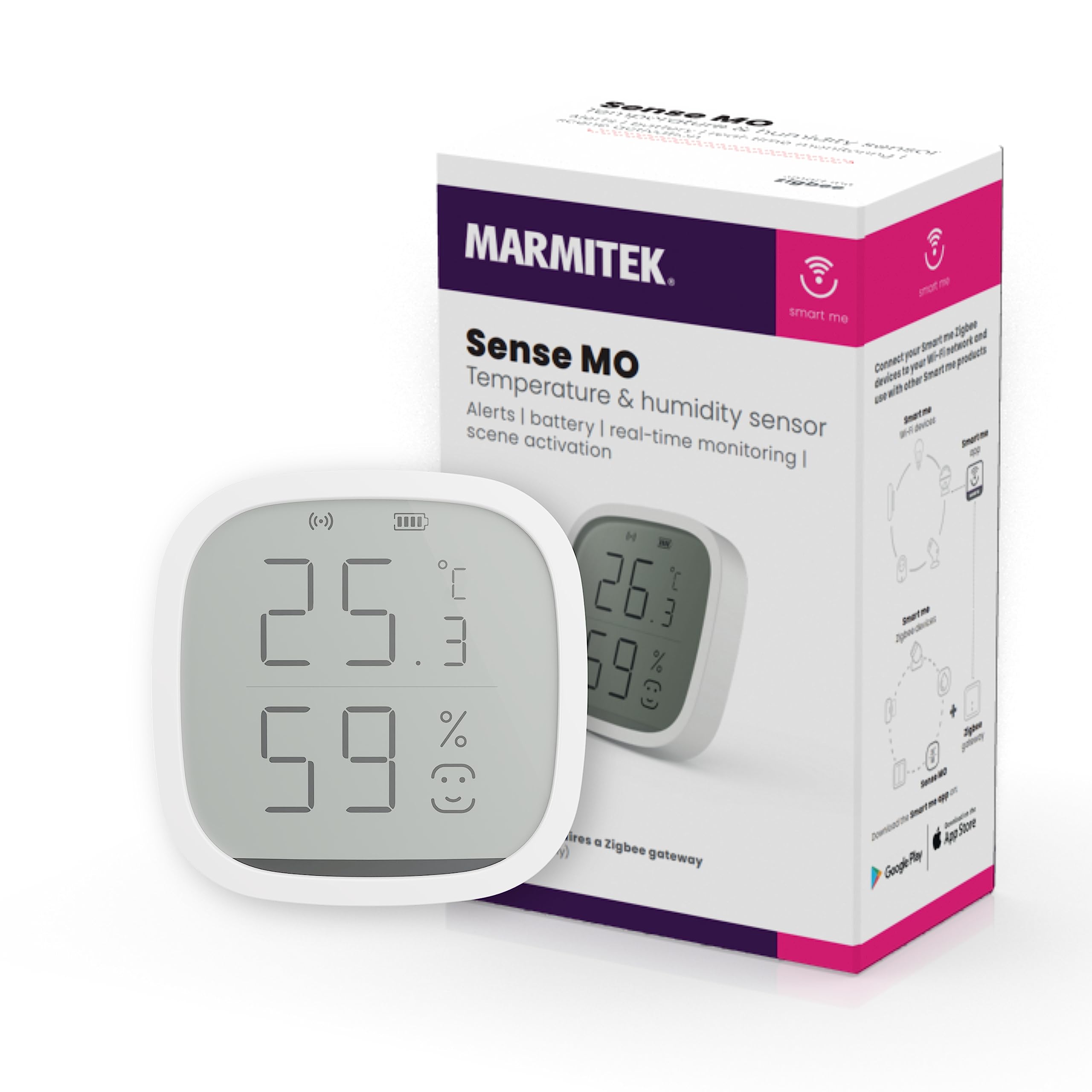 Zigbee Humidity and Temperature Meter - Marmitek Sense MO - Hygrometer (Temperature and Humidity) Sensor - Wireless - Zigbee 3.0