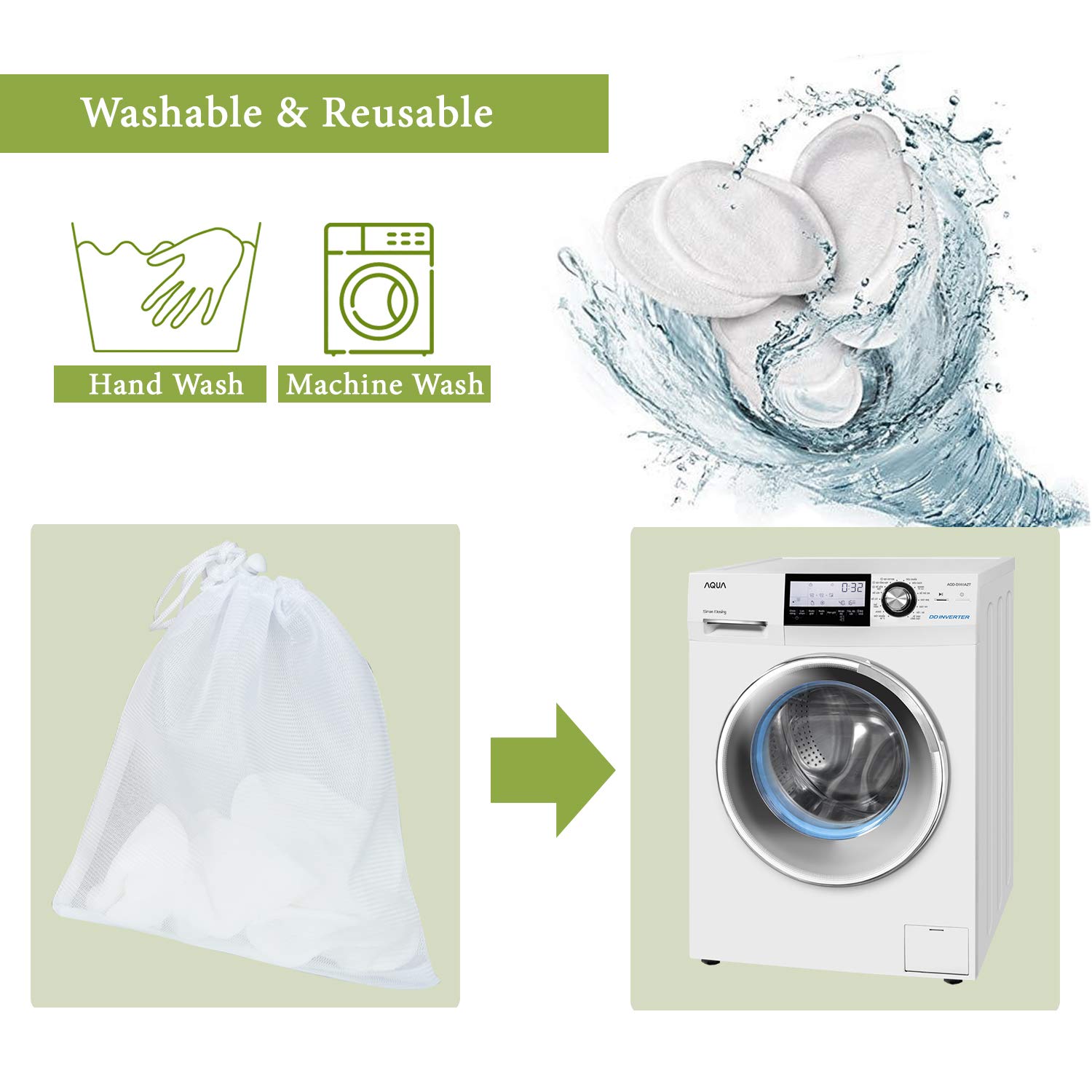 Miw Piw Reusable Cotton Pads Face Pack 13 Washable Makeup Remover Laundry Bag Skincare Cleaning Bamboo Cloth Rounds Facial Wipes Eye Lip : Beauty