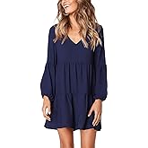 Amoretu Womens Tunic Dress Long Sleeve V Neck Casual Loose Flowy Swing Shift Dresses
