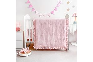 Wowelife Baby Girl Crib Bedding Set, Boho 3-Piece Crib Comforter Set for Girls, Ruffle Baby Nursery Bedding Set Include Quilted Comforter, Crib Skirt and Sheet, Pink