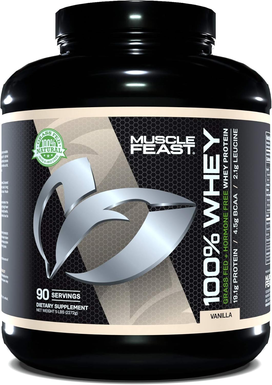 Muscle Feast 100% Whey Protein Powder, Grass Fed & Hormone Free, Blend of Concentrate, Isolate, and Hydrolyzed Whey Protein (5lb, Vanilla): Health & Personal Care