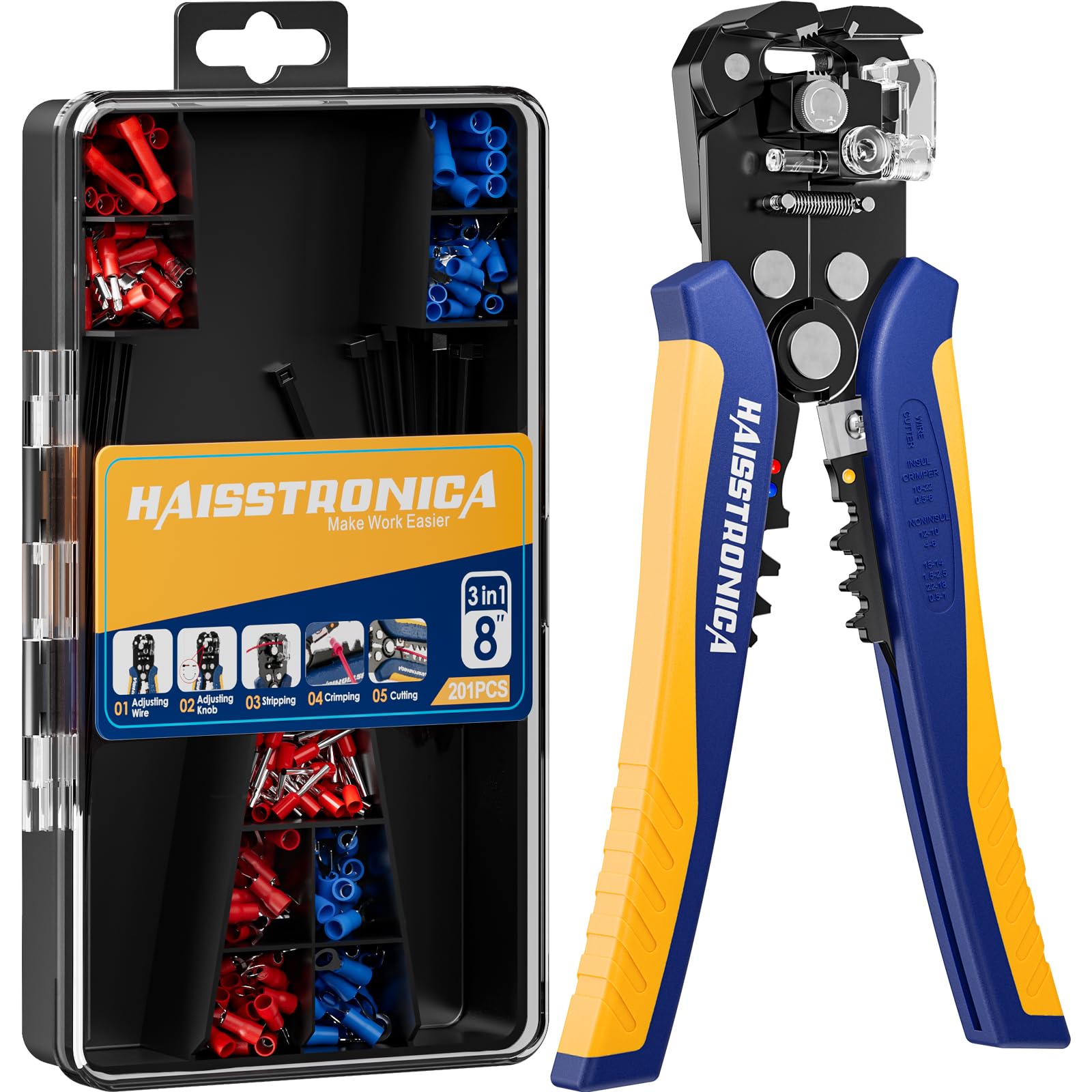 Photo 1 of haisstronica 201PCS Wire Stripper Kit - Automatic Wire Stripping Tool for AWG 24-10 Cables with Insulated Terminals, Self Adjusting Universal Wire strippers and Crimpers for Electrical Work