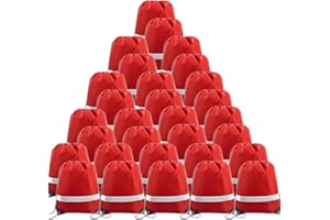 BeeGreen 30 Pieces Red Drawstring Bags Bulk String Backpacks, Cinch Sacks for Gym Sport Trip, Reflective Strips DIY for Women and Men