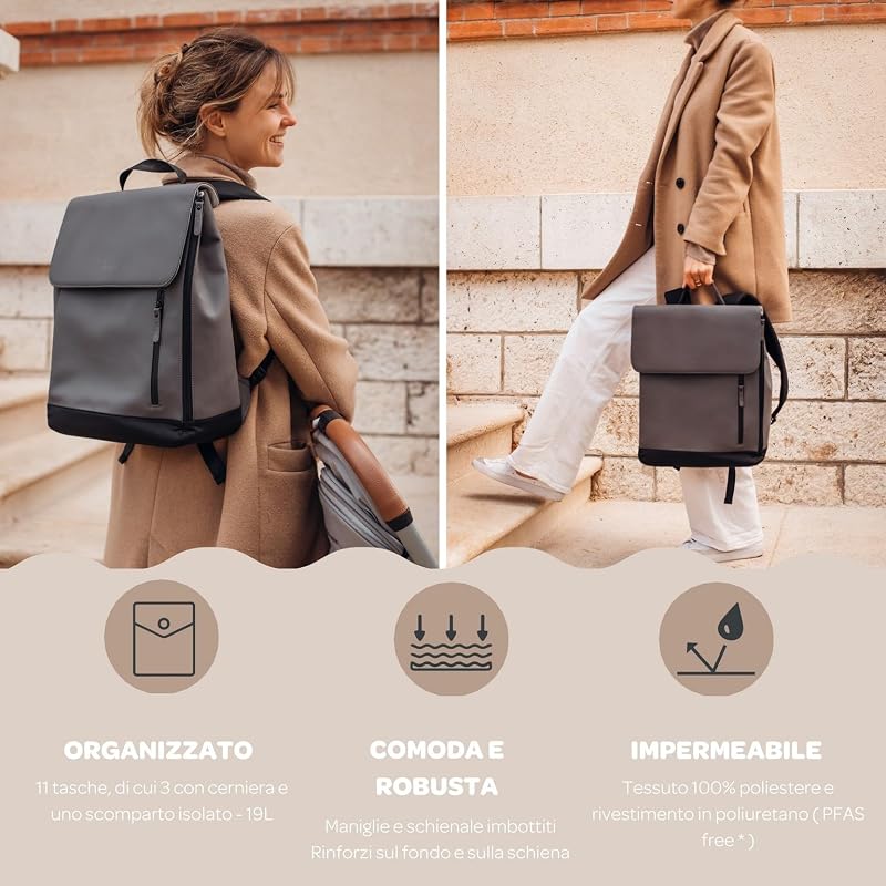 , Borsa Fasciatoio, Zaino, Impermeabile, 11 tasche, Fasciatoio, Gomma riciclata, Traspirante, Manici e Schienale Imbottiti, Tasca Ssolante, PC17 pollici, 19L, Borsa Oslo, Antracite