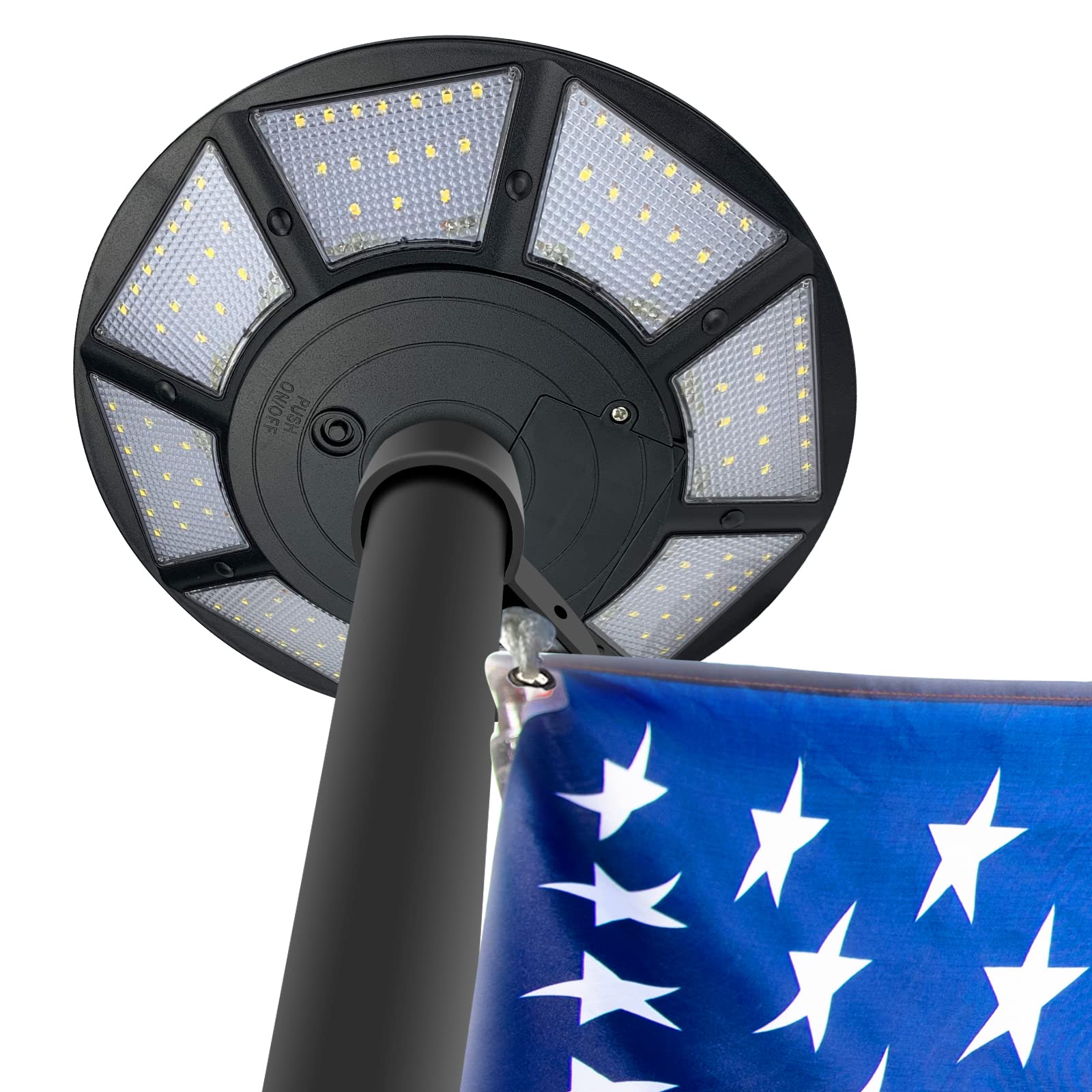 Photo 1 of enrybia Solar Flag Pole Light Outdoor Dusk to Dawn 200 LED Light Brightest Waterproof Flagpole Light Solar Powered for Most 15 to 25 Ft In-Ground Flag Poles Fits 0.5" Wide Flag Ornament Spindles