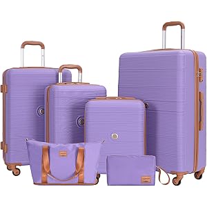 Elyveont Luggage Sets 6 Piece Suitcases with Spinner Wheels Hard Case ABS Suitcase Set for Women, Men, Lightweight Carry on L