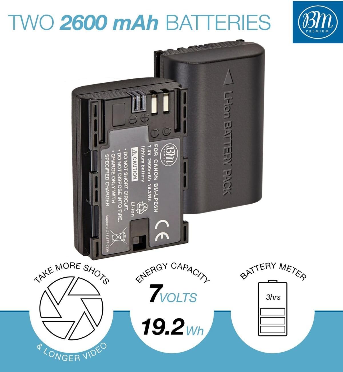 BM 2-Pack of LP-E6N Batteries and Dual Battery Charger for Canon EOS R, EOS R5, EOS 90D, EOS 60D, EOS 70D, EOS 80D, EOS 5D II, 5D III, 5D IV, EOS 6D, EOS 6D II, EOS 7D, EOS 7D II, XC10, XC15 Cameras : Camera & Photo