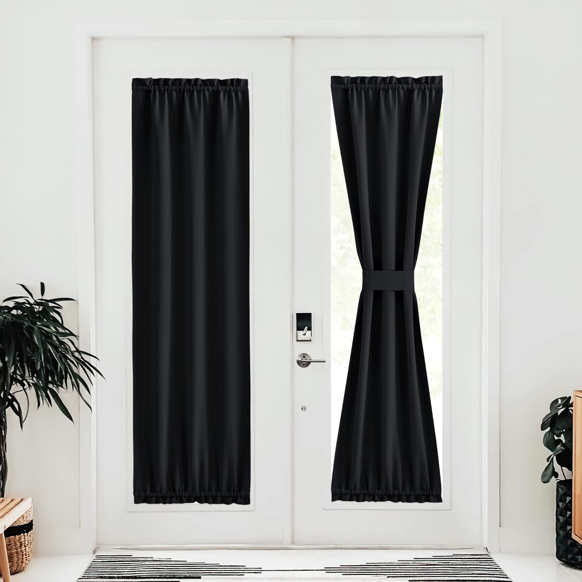 Photo 1 of NICETOWN Narrow Door Window Curtain for Kitchen Window,80 Inch Long Blackout French Door Shade for Front Patio, Thermal Insulated Thick Curtains for Home Decor, 1 PC, 25" Wide, Black