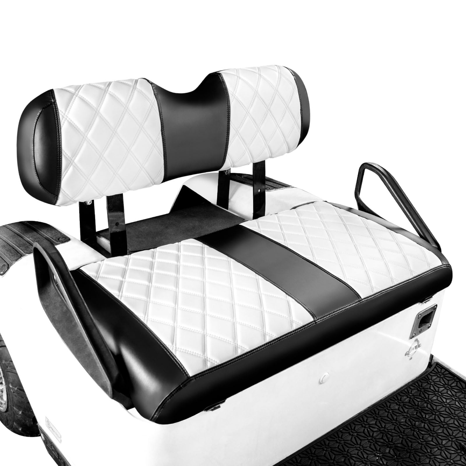 Photo 1 of NOKINS Golf Cart Diamond Seat Covers Kit, Fit for EZGO TXT 1994-2013/EZGO RXV OEM Standard Front Seat Cushion, Golf Cart Vinyl Seat Cover, No Nails Required (White and Black)