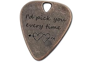JUPPE Guitar Picks, I'd Pick You Every Time Bronze Guitar Pick With Leather Case, Music Birthday Gifts For Couples (Bronze- I'd Pick You Every Time)