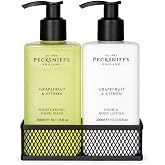 Hand Wash &amp; Body Lotion Caddy Set (Grapefruit &amp; Citron) - 10.1 Fl Oz Each - Gentle Cleanser for Sensitive Skin - Moisturizing &amp; Hydrating Hand Cream - All Natural Cruelty Free Body Wash - Pecksniff&rsquo;s