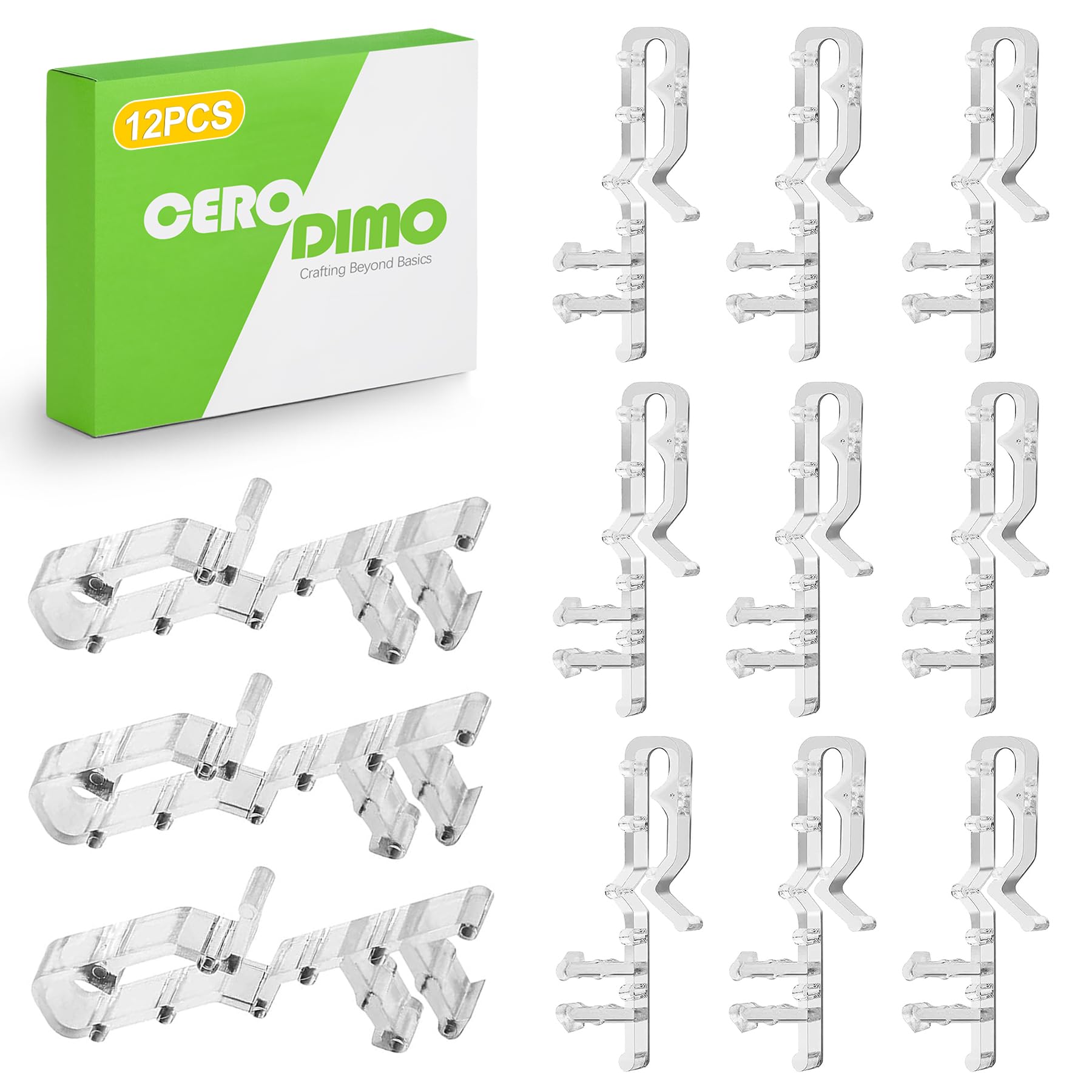 Photo 1 of CeroDimo 12pcs 2-1/8 inch Valance Clips for Blinds, Hidden Channel Valance Clips, Clear Plastic Valance Clips for The Valance with a Groove in The Back, Blind Cover Clips