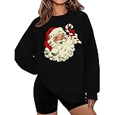LETSEE Christmas Sweatshirts for Women Santa Claus Graphic Crewneck Oversized Fleece Pullover Xmas Holiday Top