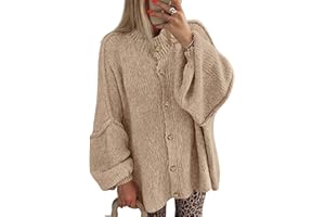 BTFBM Cardigan Sweaters for Women 2026 Fall Clothes Lantern Long Sleeve Button Open Front Chunky Knit Oversized Sweater