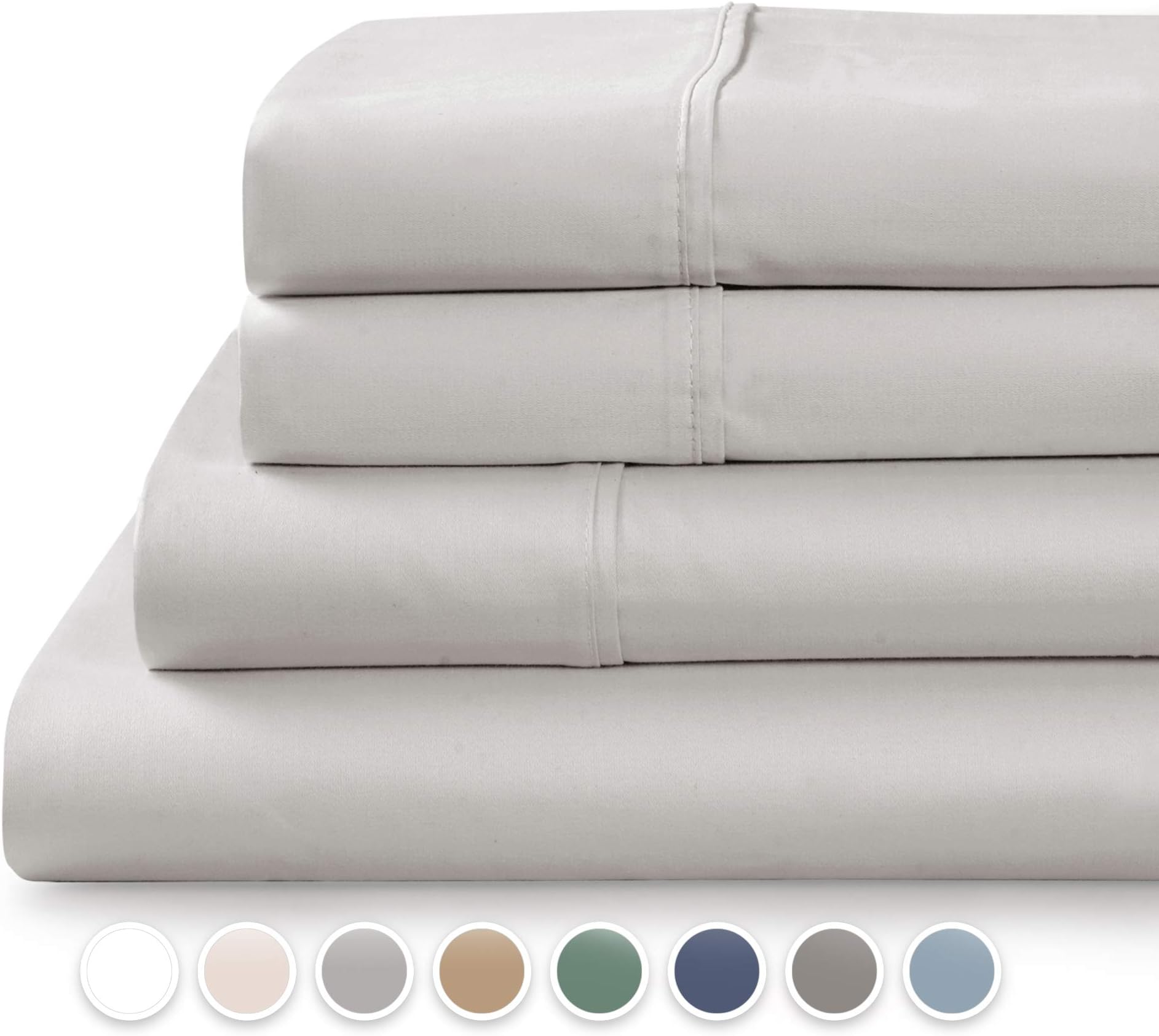 Tranquil Nights - 300 Thread Count 100% Cotton Bed Sheet Set, 4-Piece Light Grey Queen Size Sheets, Cool & Breathable Percale Sheets, Smooth Luxury Bedding, Deep Pocket Sheets to Fit Upto 17" Mattress