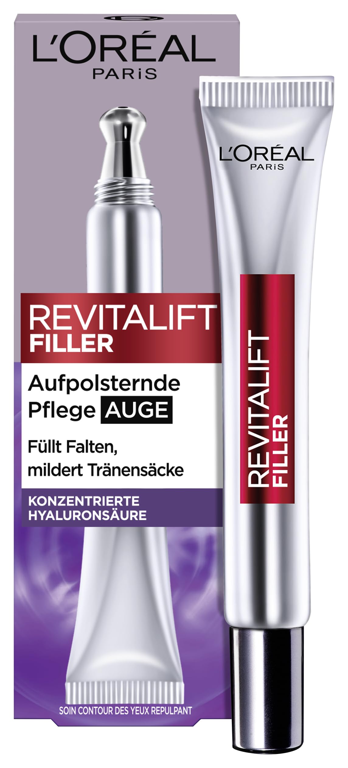 L'Oréal Paris Revitalift Filler Hyaluronic Eye Cream Anti-Ageing Eye Care with Hyaluronic Acid for Dark Circles and Wrinkles Intensive Moisture, 15 ml
