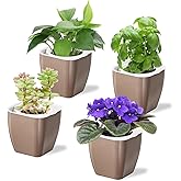 Oliz 4 Pack Self Watering Pots 4-inch Decorative Flower Planters for Indoor Plants Modern Square planters for Small Plants Window Sill Planters for Succulents, African Violets, Herbs(Sliver Gold)