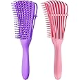 2 Pieces Detangling Brush for Afro America/African Hair Textured 3a to 4c Kinky Wavy/Curly/Coily/Wet/Dry/Oil/Thick/Long Hair, Knots Detangler Easy to Clean (Pink, Purple)