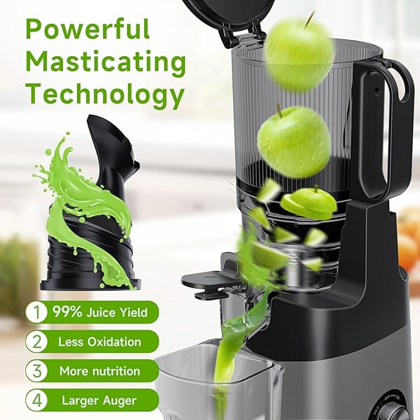 COLD PRESS JUICER, 5.3″ WIDE FEED CHUTE JUICE EXTRACTOR MACHINE WITH 400W, HIGH JUICE YIELD, SLOW MASTICATING JUICER FOR WHOLE VEGETABLES & FRUITS