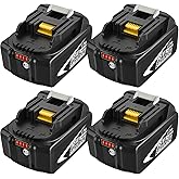 4-Pack BL1860B Replacement for Makita 18V Battery 6.0Ah Compatible with Makita 18 Volt LXT Lithium ion Batteries BL1890 BL1860 BL1850B BL1850 BL1840B BL1840 BL1830B BL1830 BL1815 BL1820 BL1820B(Black)