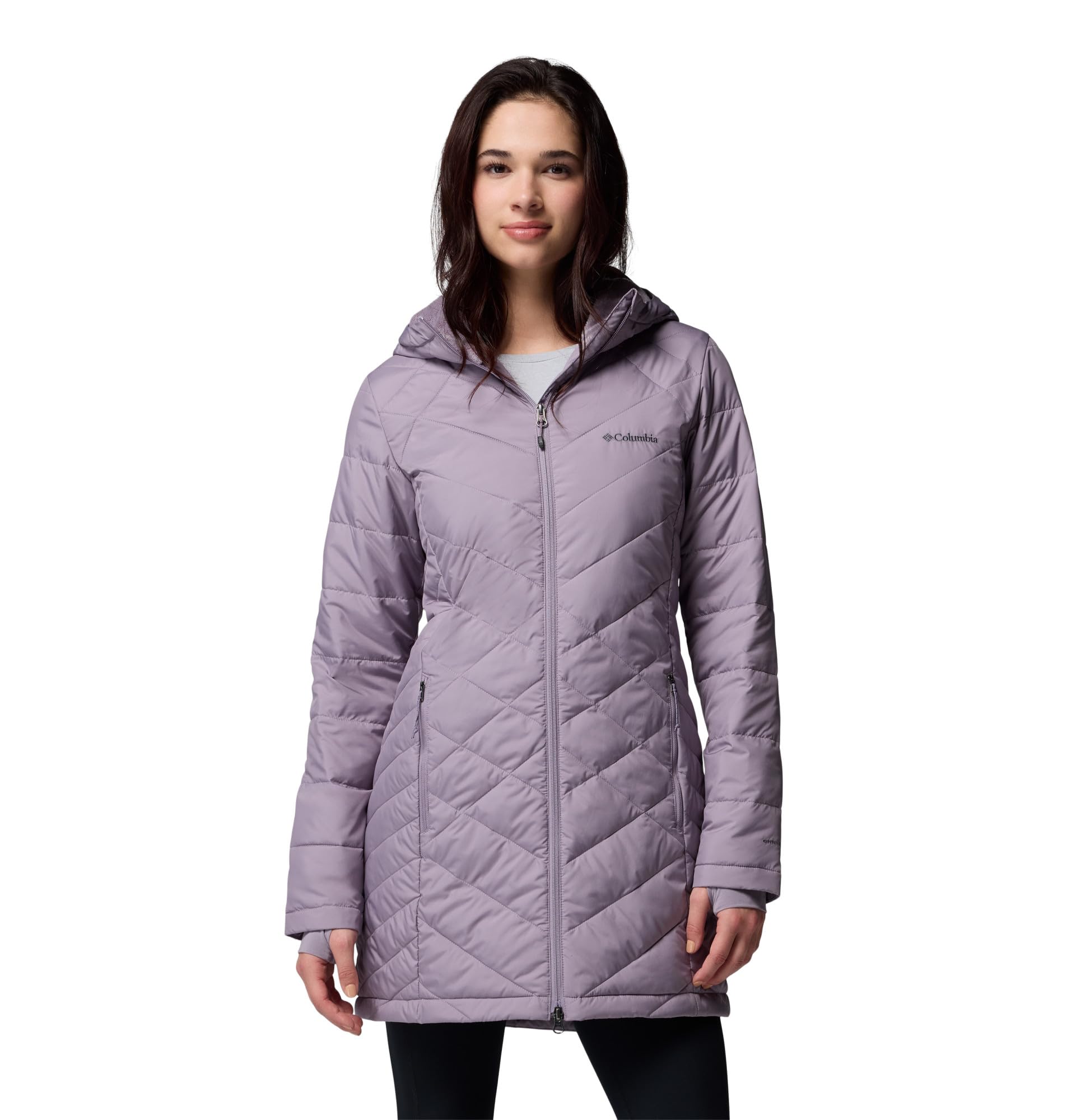Columbia Womens Heavenly Long Hooded Puffer Jacket, Shale Purple, 1X Image