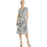 Maggy London Women's Midi Length Cap Sleeve Wrap Fitted Waist-Elegant a Line Dress