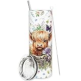 Whaline Highland Cow Tumbler with Lid and Straw