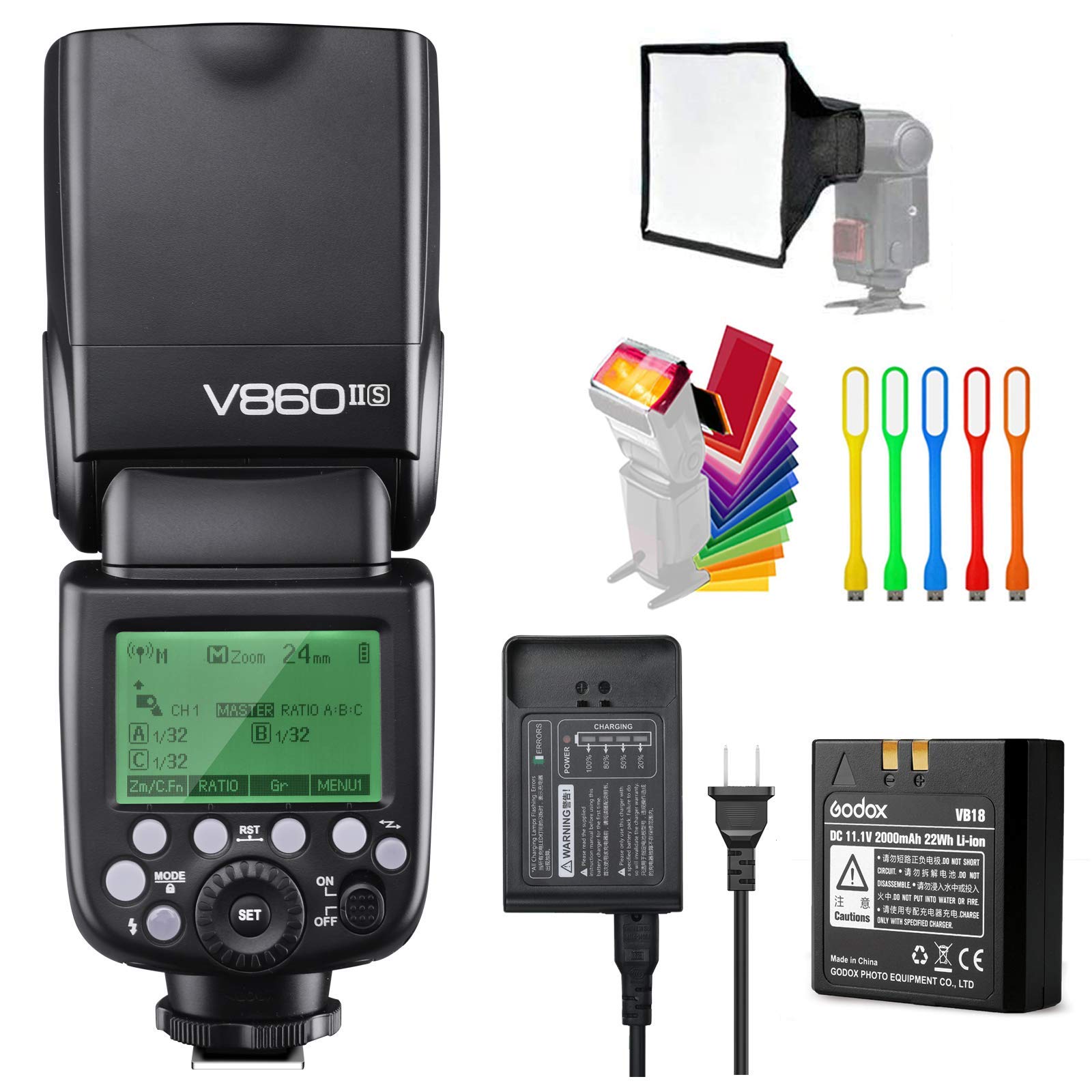 Godox V860II-S V860IIS TTL Flash for Sony, GN60, HSS 1/8000s, 2.4G Wireless Speedlite, Li-ion Battery (650 Shots), External On-Camera Flash with Diffuser Kit