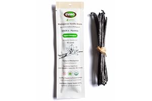 COSO Organics - 10 Organic Madagascar Vanilla Bean Pods, Certified Grade A, 14-16cm, Black and plump, for Baking, Extracting 