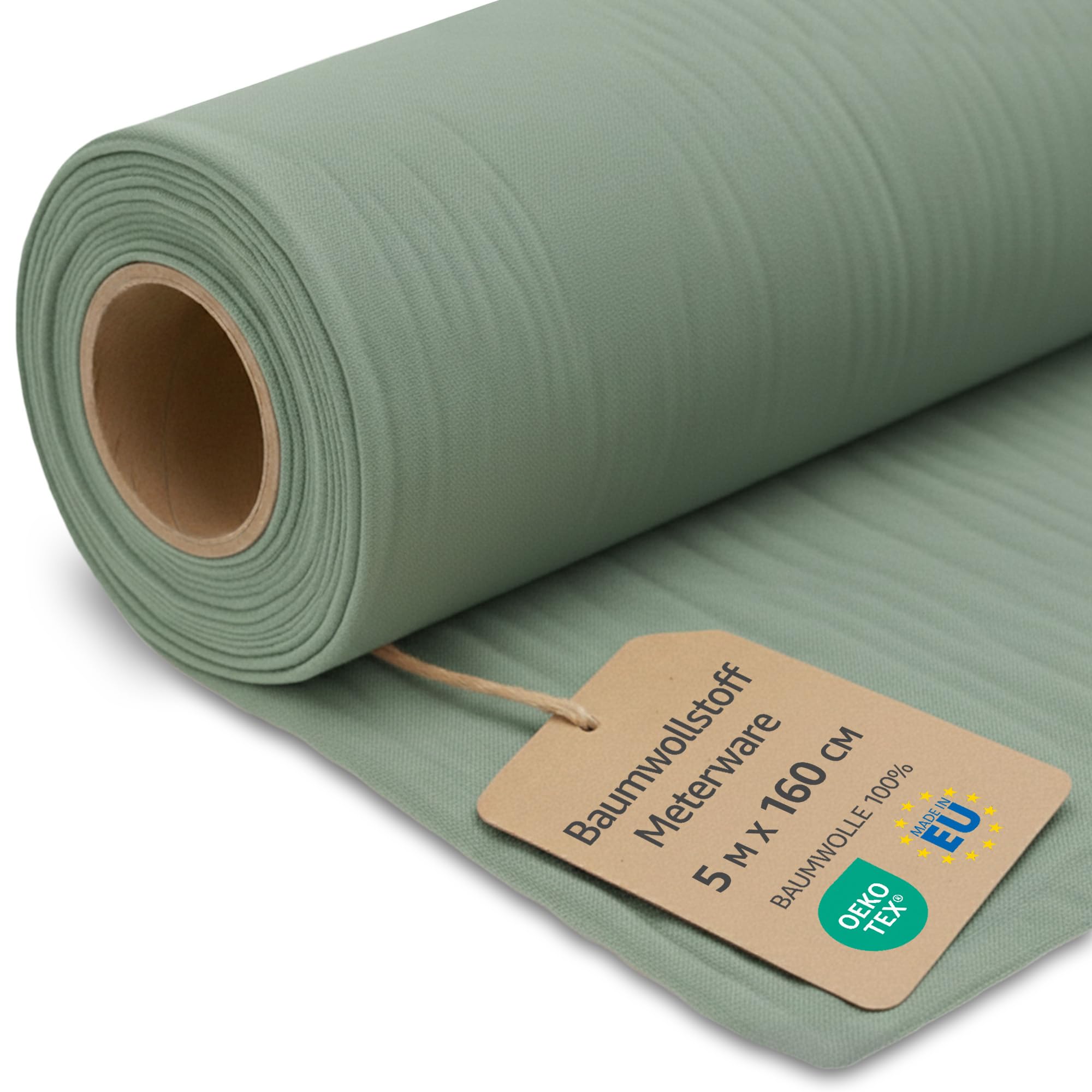 Fabric by the Meter Cotton 5 M x 160 cm - Fabrics for Sewing Decoration and DIY Projects Ideal for Clothing Home Textiles and craftwork Oeko-Tex 7. Sage Color