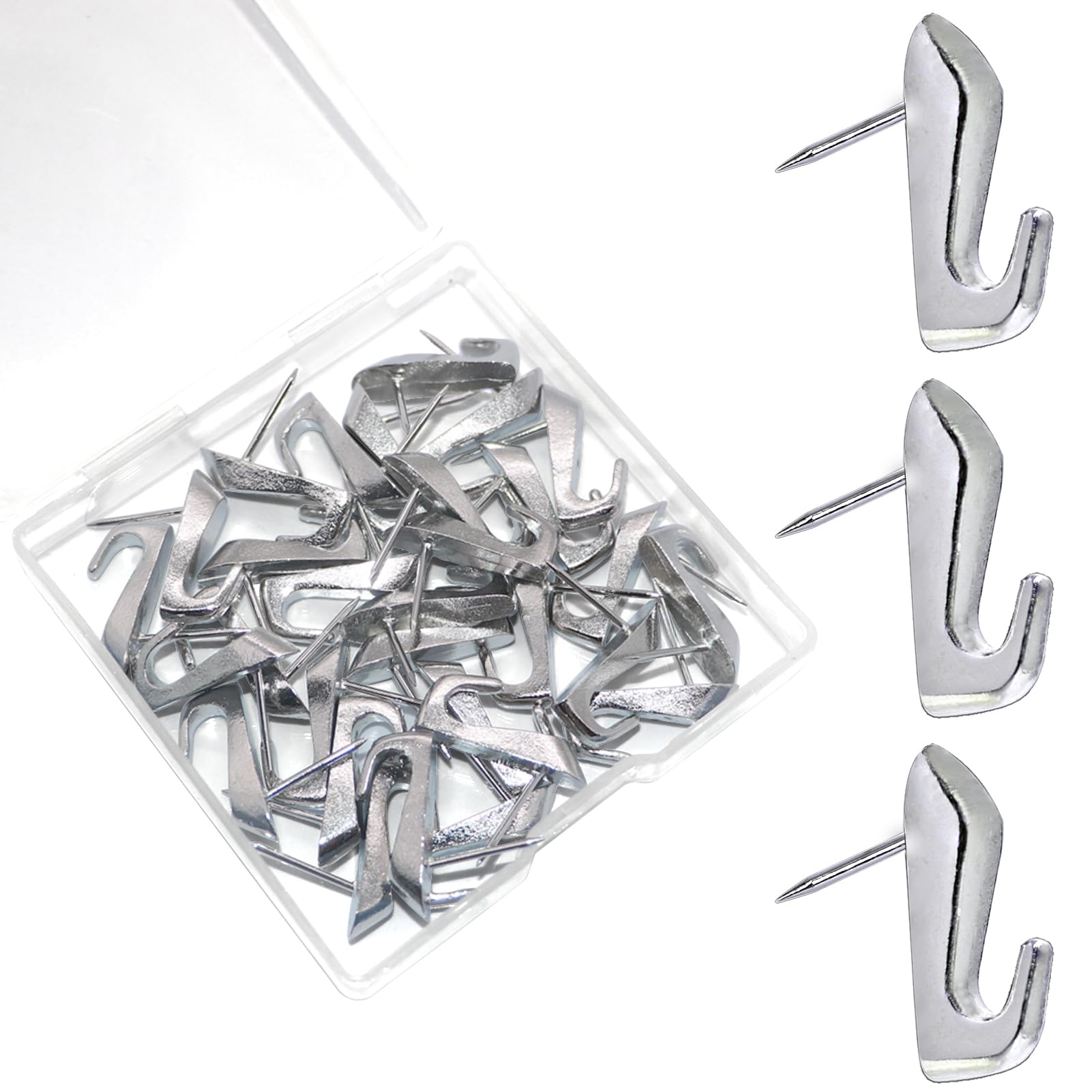 Photo 1 of 30 PCS Picture Hanging Nails Thumb Tacks for Wall Hangings, Heavy Duty Push Pins Wall Hooks for Drywall Cork Board, Picture Hanging Kit with Nails High Heel Silver